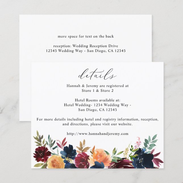 Papier Budget Navy Blue, Bourgogne & Pêche Détails Florau (Devant / Derrière)