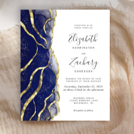 Papier Budget Navy Blue Gold Ink Wedding Invitation