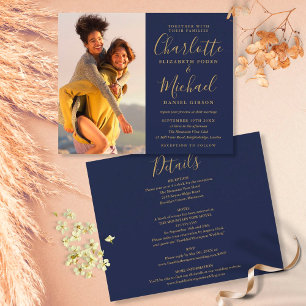 Papier Budget Navy Blue Gold Photo Mariage Détails Invita