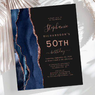 Papier Budget Navy Blue Rose Gold Agate 50e Anniversaire