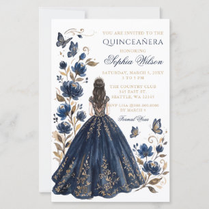 Papier Budget Navy Fleurs Princesse Papillon Quinceañera
