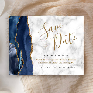Papier Budget Navy Gold Agate Marble Enregistrer la Date