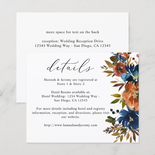 Papier Budget Navy, Orange & Brown Fall Floral Détails (Devant / Derrière)