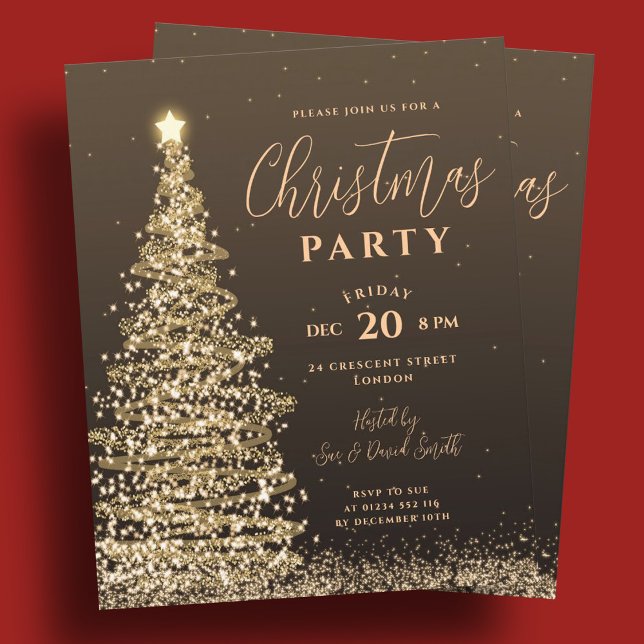 Papier Budget Noël Arbre de fête Invitation de vacances G (Budget Christmas Tree Party Gold Holiday Invite )