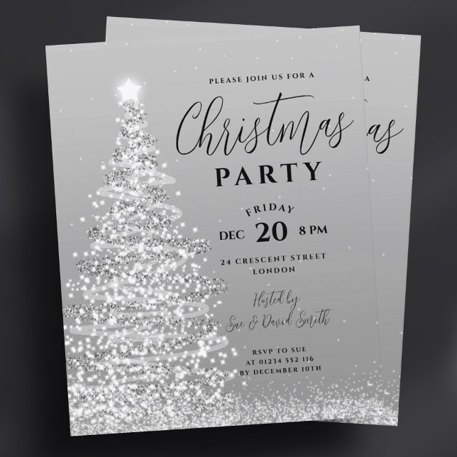 Papier Budget Noël Arbre fête Invitation de vacances Silv (Budget Christmas Tree Party Silver Holiday Invite )