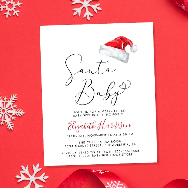 Papier Budget Noël Baby Sprinkle Invitation (Celebrate your little Santa Baby's upcoming arrival with a cute holiday season baby sprinkle)
