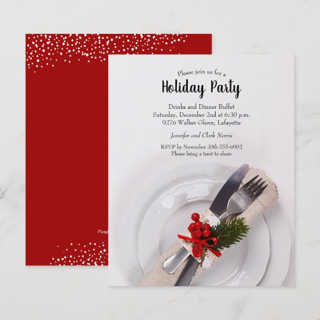 Papier Budget Noël Dîner Plate Vacances Invitations (Devant / Derrière)