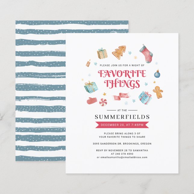 Papier Budget Noël Favoris Choses Vacances Invitation (Devant / Derrière)