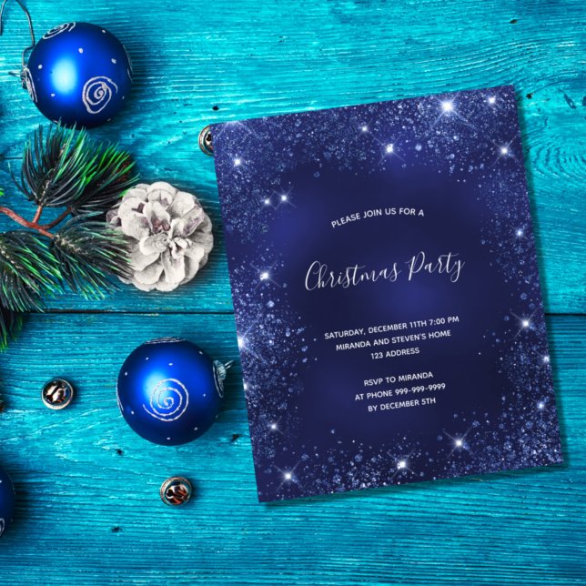 Papier Budget Noël fête bleue parties scintillant invitat (Créateur téléchargé)