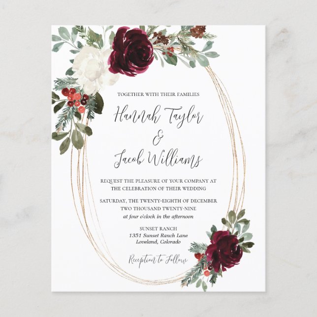 Papier Budget Noël Mariage d'hiver Invitation (Devant)