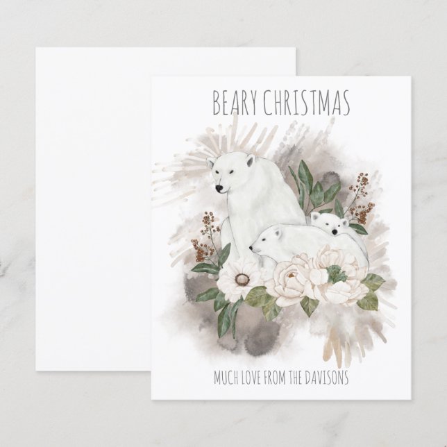 Papier Budget Noël Nom de famille White Polar Bear Card (Devant / Derrière)