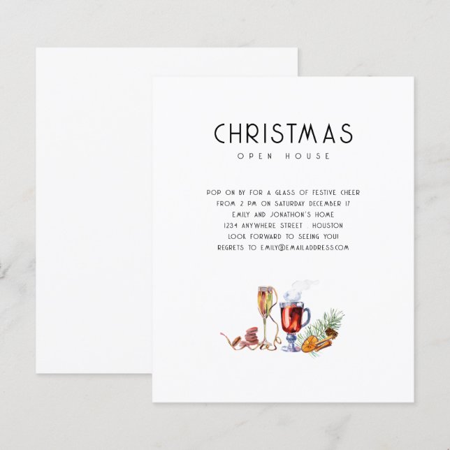 Papier Budget Noël Open House Boissons Invitation (Devant / Derrière)