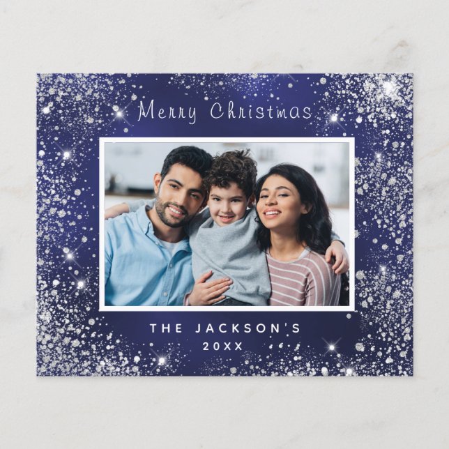 Papier Budget Noël photo bleu parties scintillant poussiè (Devant)