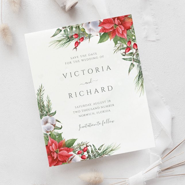Papier Budget Noël Poinsettia Hiver Économisez La Date (Créateur téléchargé)