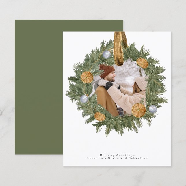 Papier BUDGET Noël Rustique Wreath Photo personnalisée (Devant / Derrière)