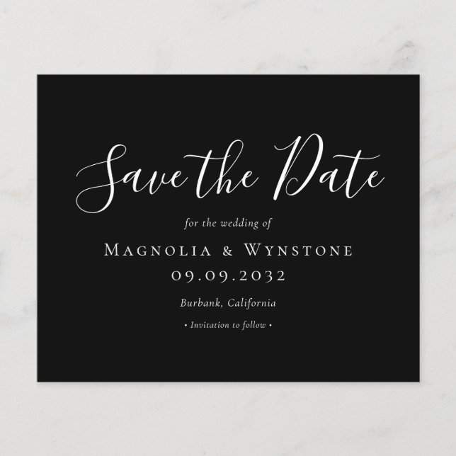 Papier BUDGET Noir Mariage Enregistrer La Date (Devant)