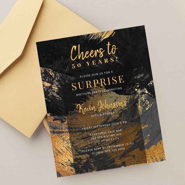 Papier Budget noir or 50e anniversaire invitation fête (Créateur téléchargé)