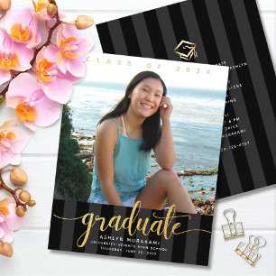 Papier Budget noir or photo graduation chic invitation