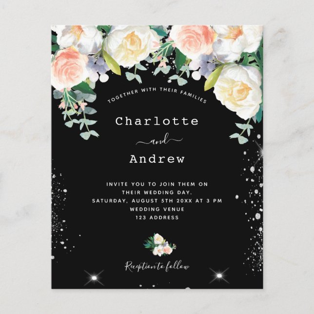 Papier Budget noir rose flor noir mariage argent (Devant)