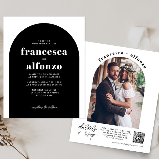 Papier Budget noir RSVP QR Code Retro Photo Mariage (Créateur téléchargé)