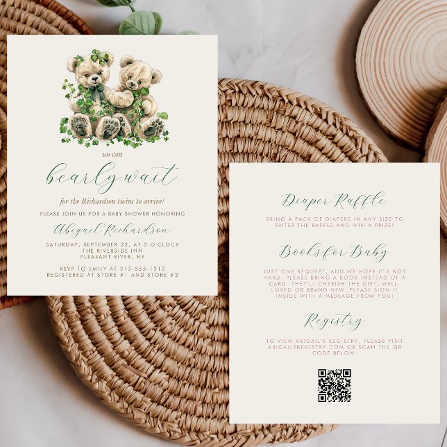 Papier Budget Nounours Green Twins QR Code Baby shower (Créateur téléchargé)