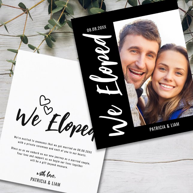 Papier Budget Nous Avons Elopé Photo Elopement Faire-part (Celebrate Love with Budget We Eloped Elopement Announcement Photo card)