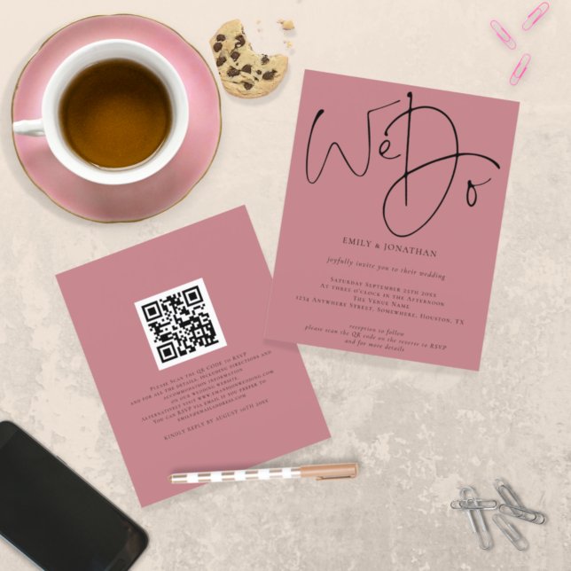 Papier Budget Nous faisons Dusty Rose QR Code Code Mariag (Créateur téléchargé)