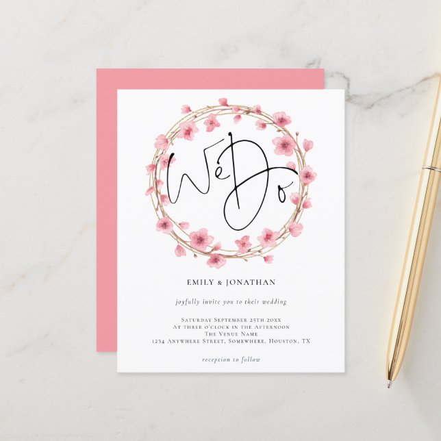 Papier Budget Nous faisons Floral Frame Faire-part de mar (Devant/Arrière en situation)