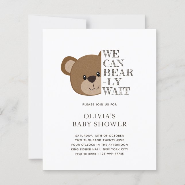 Papier BUDGET Nous Pouvons Attendre | Baby shower Teddy B (Devant)
