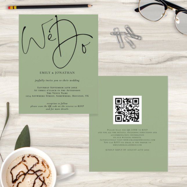 Papier Budget Nous Sage Green QR Code Code de mariage Inv (Créateur téléchargé)