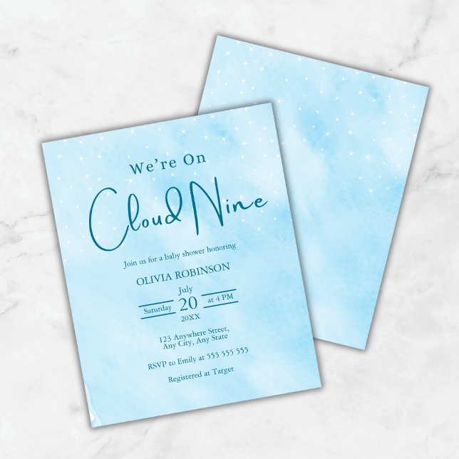 Papier Budget Nous sommes sur Cloud Nine Boy Baby shower  (Budget We're On Cloud 9 Dreamy Sky Blue Boy Baby Shower Invitation )