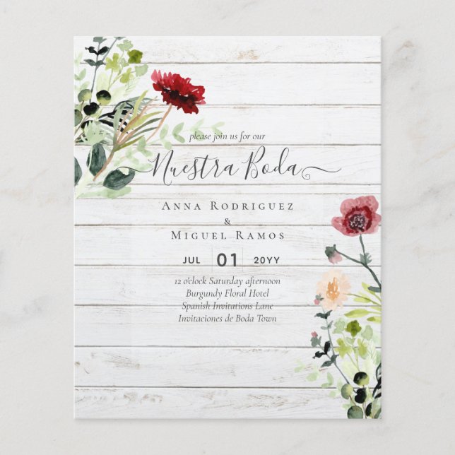 Papier Budget nuestra BODA Bourgogne Fleurs sauvages Invi (Devant)