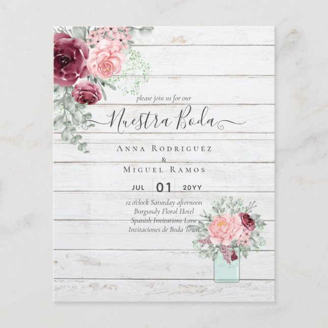 Papier BUDGET Nuestra BODA Bourgogne rose Mariage floral (Devant)