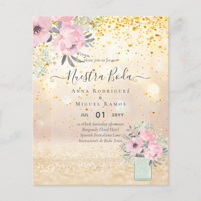 Papier budget Nuestra Boda PINK BLUSH Floral Invitations (Devant)