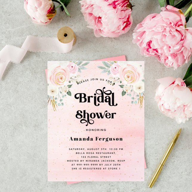 Papier Budget nuptiale douche rose pâle invitation floral (Créateur téléchargé)