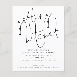 Papier Budget Obtenir Hitched Script QR Wedding Invitatio