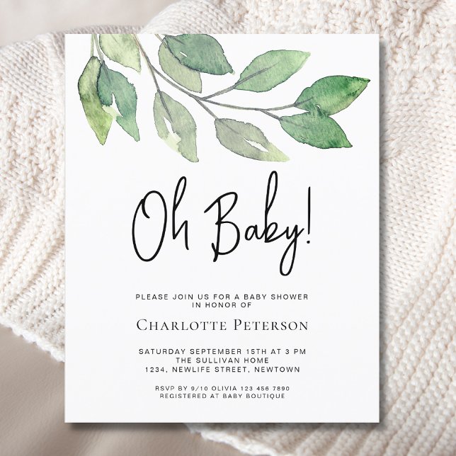 Papier Budget Oh Baby Green Baby shower Invitation (Créateur téléchargé)