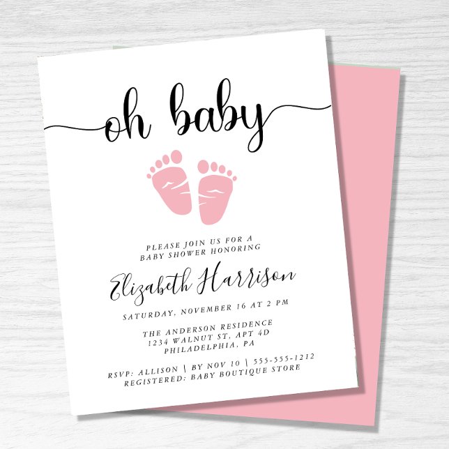 Papier Budget Oh Baby Pink Baby shower Invitation (Créateur téléchargé)