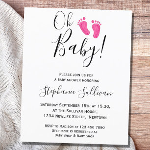 Papier Budget Oh Baby Pink Feet Baby shower Invitation