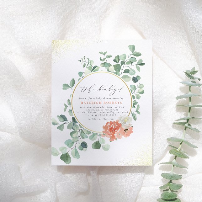 Papier Budget Oh Baby Rose Aquarelle Baby shower floral (Créateur téléchargé)