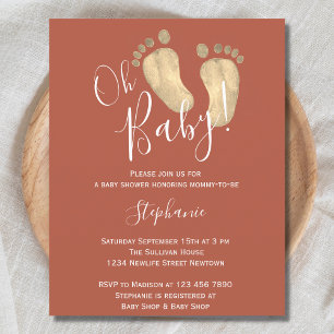 Papier Budget Oh Baby Terracotta Baby shower Invitation