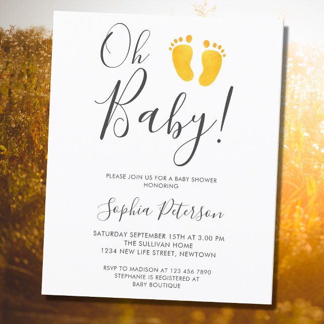 Papier Budget Oh Baby Yellow Feet Baby shower Invitation (Créateur téléchargé)