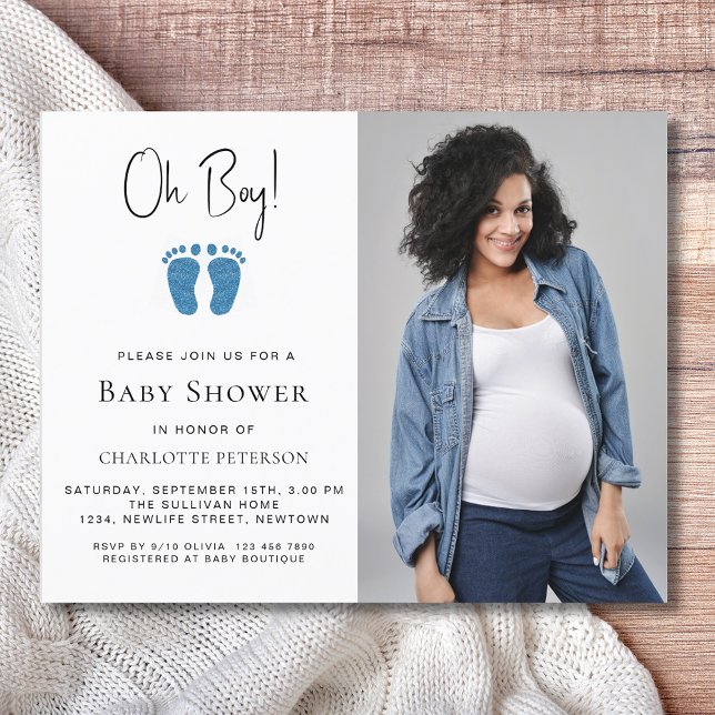 Papier Budget Oh Boy Baby shower Photo Invitation (Créateur téléchargé)
