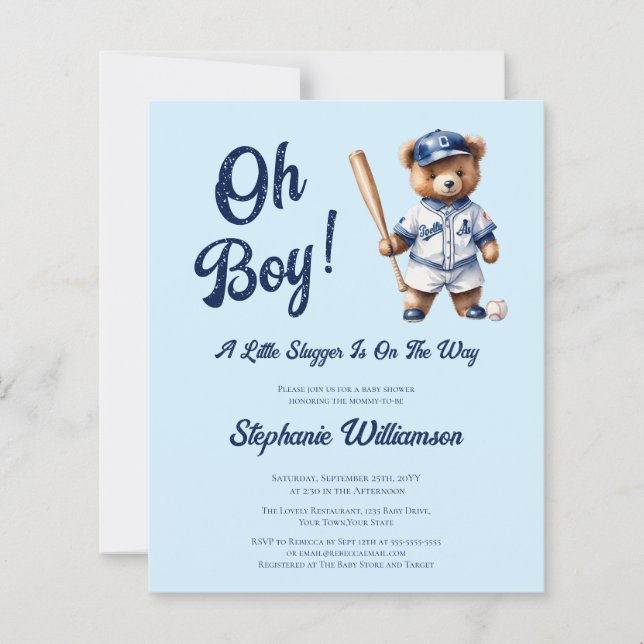 Papier Budget Oh Boy Baseball Baby shower mignon ours (Devant)