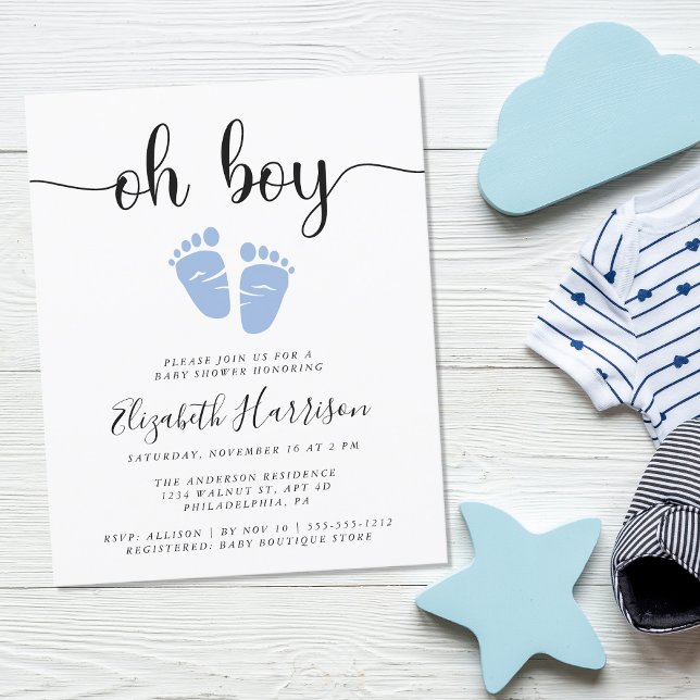 Papier Budget Oh Boy Blue Baby shower Invitation (Embrace the adventure and celebrate the arrival of your little baby boy!)