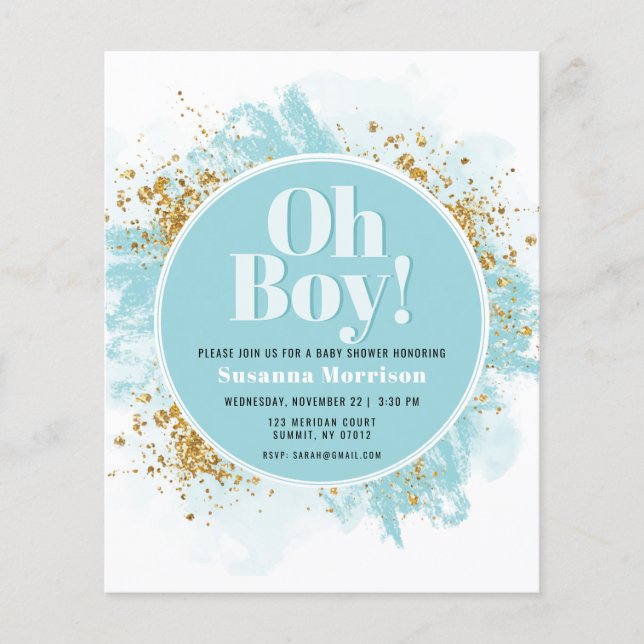 Papier Budget Oh garçon Baby shower aquarelle Parties sci (Devant)