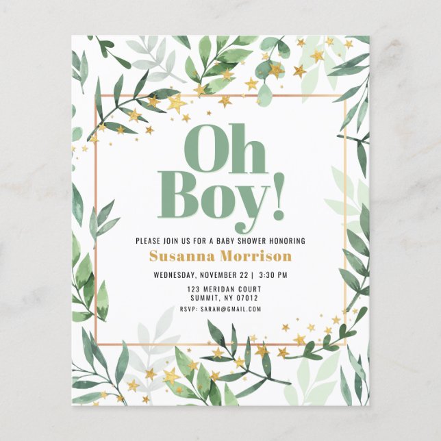 Papier Budget Oh garçon Baby shower aquarelle Parties sci (Devant)