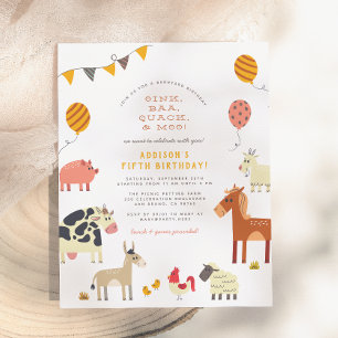 Papier Budget Oink Baa Quack Animaux de ferme Anniversair