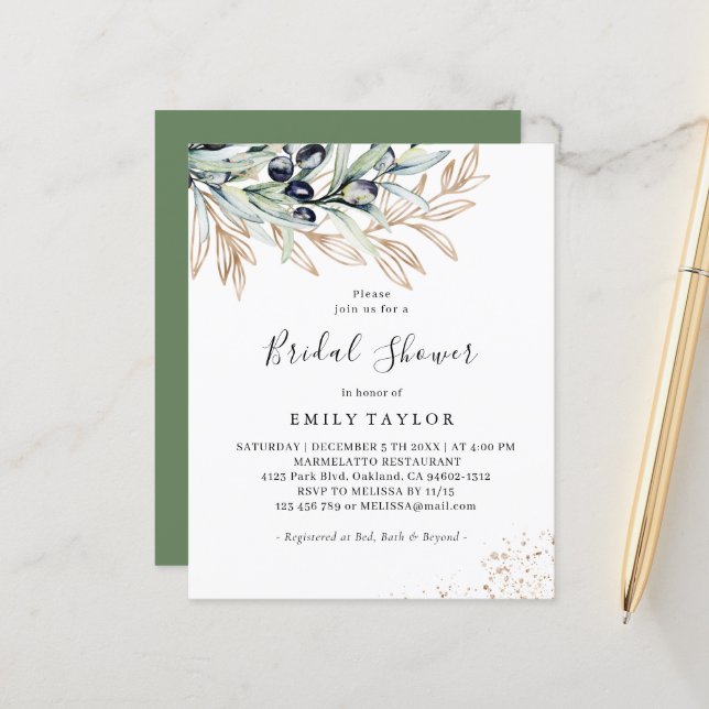 Papier Budget Olive Branch Verdure, Fête des mariées d'or (Devant/Arrière en situation)