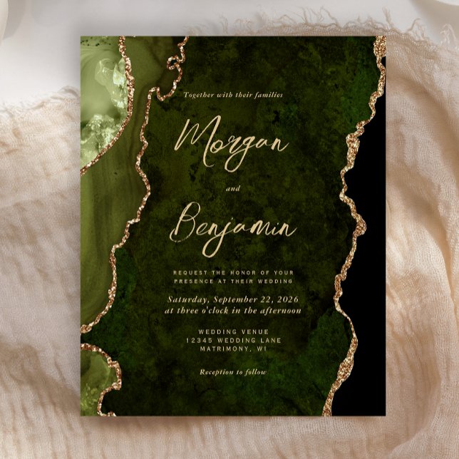 Papier Budget Olive Green Gold Agate Mariage Invitation (Créateur téléchargé)